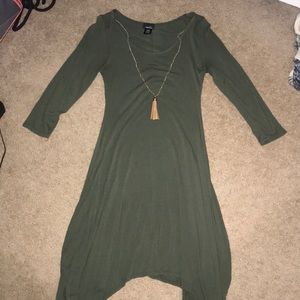 flouncy midi length green dress
